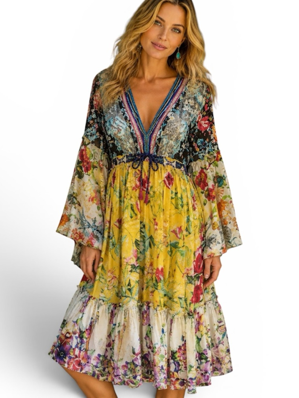 JOHNNY WAS SILK DARI DRESS  w slip NWT